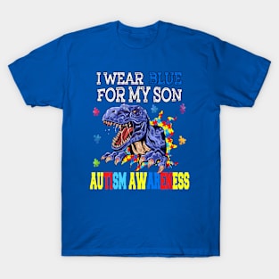 I Wear Blue For My Son dinosaur autism awareness T-Shirt